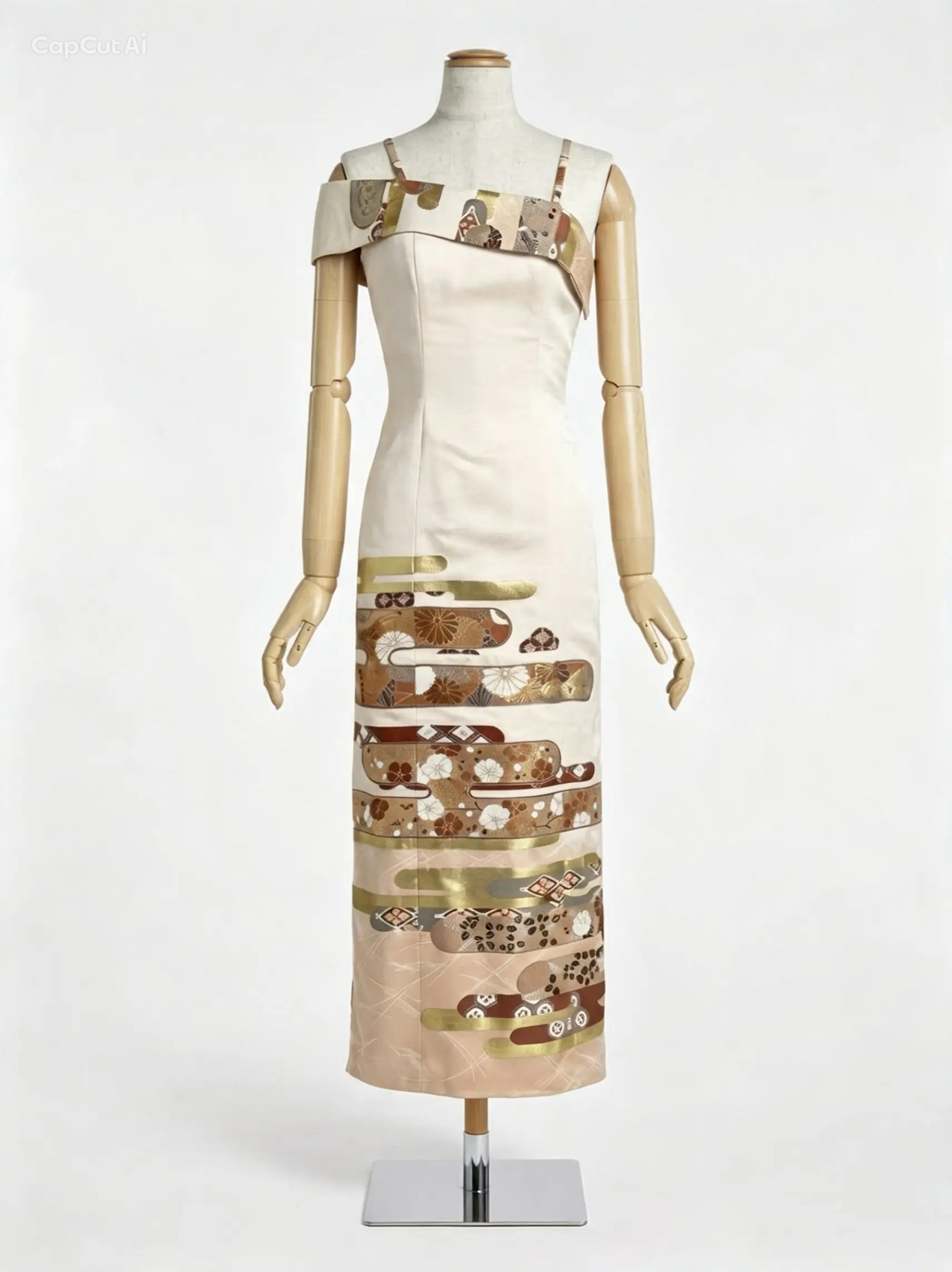 Multi-way midi dress with detachable straps (fabric & clear silicone) and removable stole