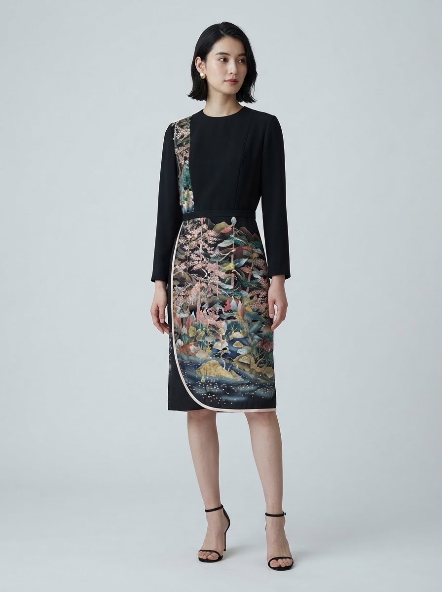Asymmetric Design Mid-Length Wrap-Style Dress