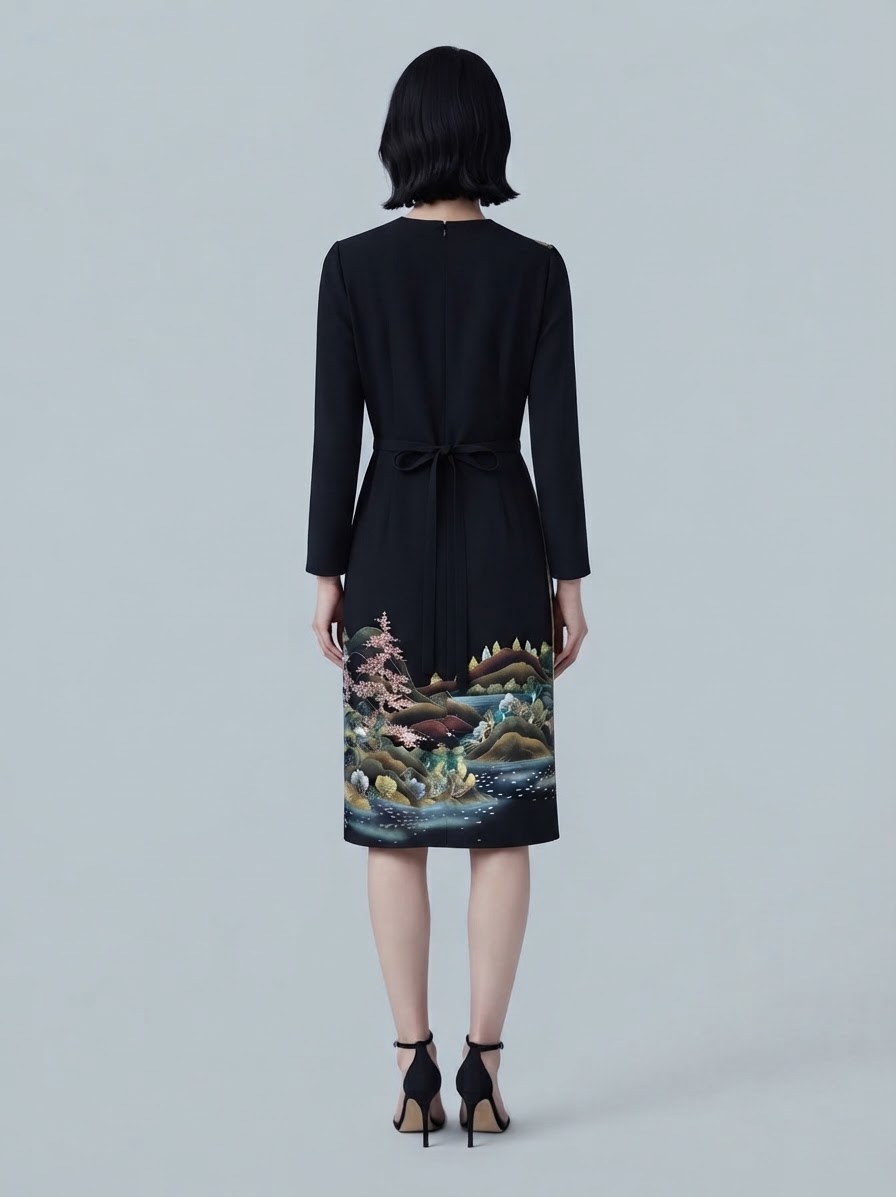 Asymmetric Design Mid-Length Wrap-Style Dress