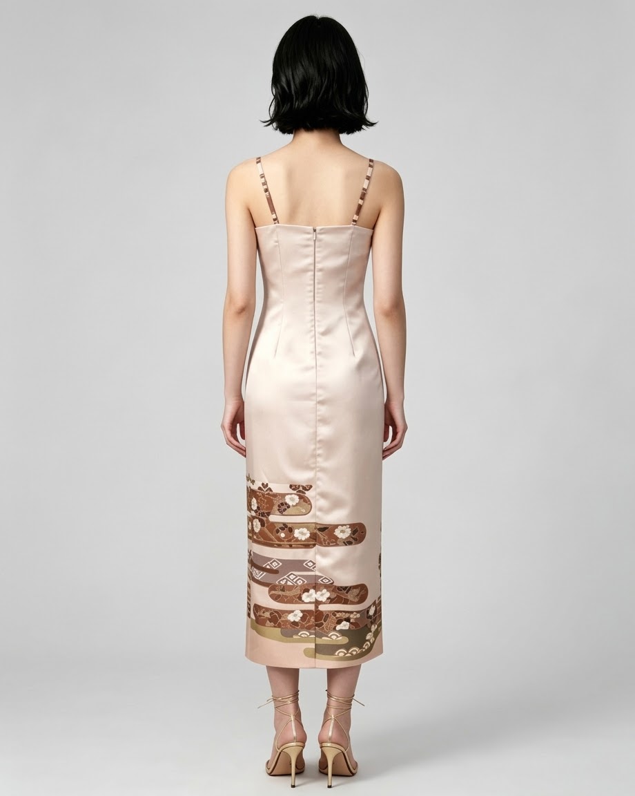 Multi-way midi dress with detachable straps (fabric & clear silicone) and removable stole